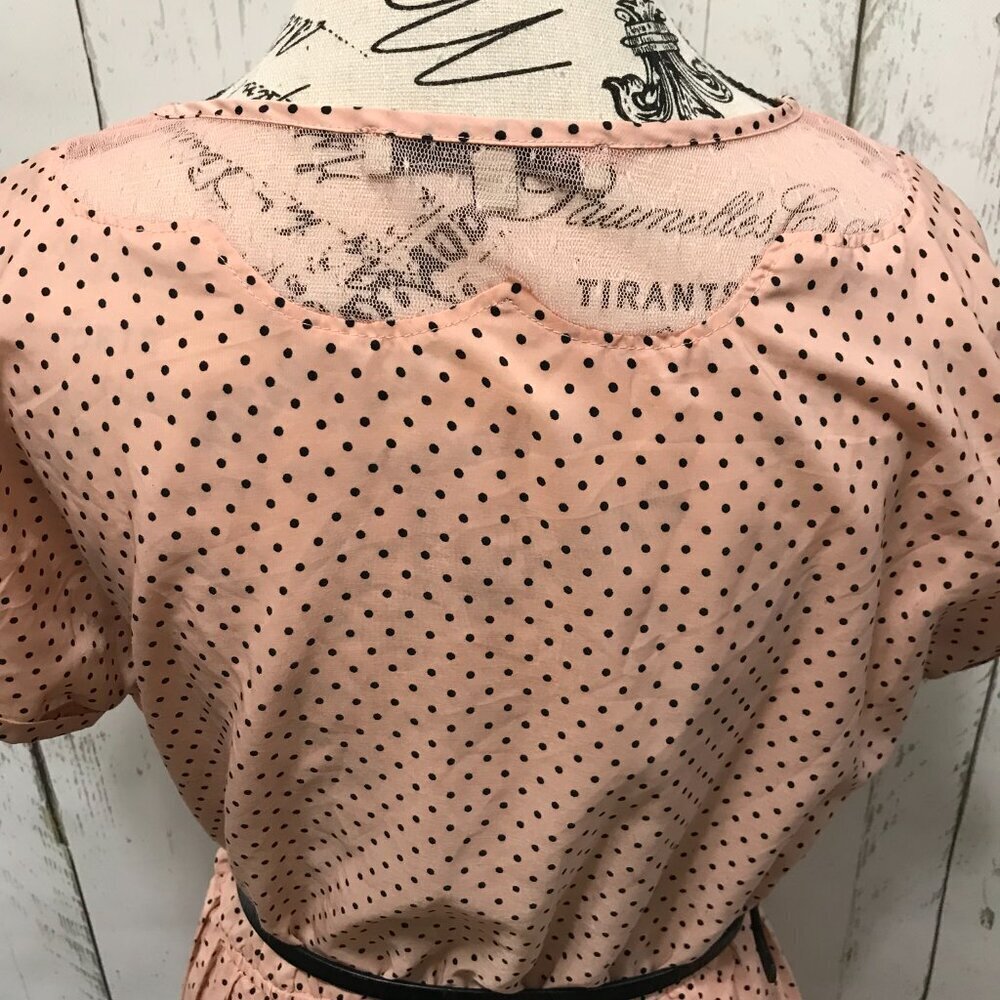 Bordeaux Los Angeles lightweight dress in peach and black polka dots.  W/belt L - Picture 7 of 13